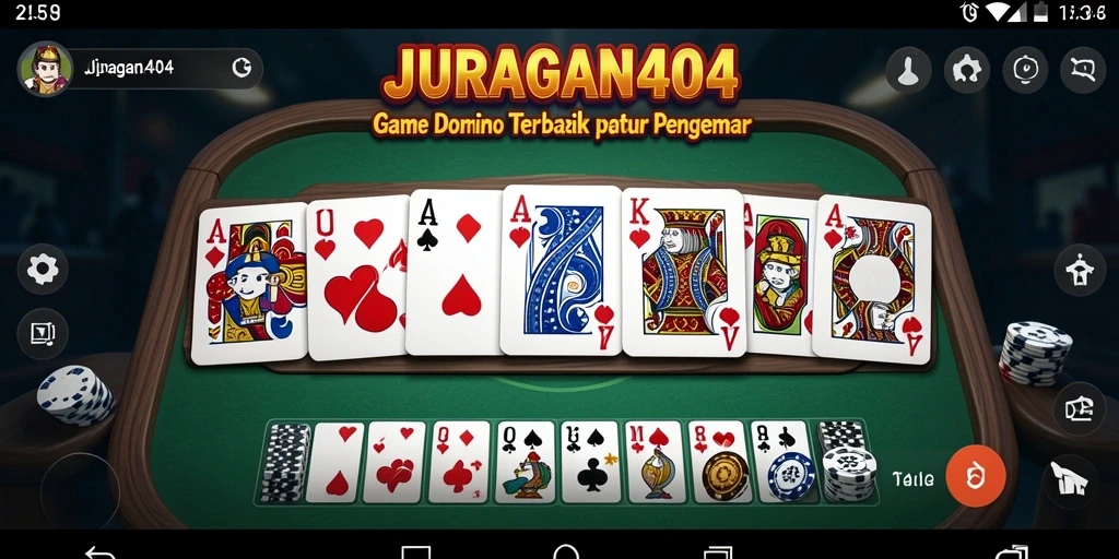 Screenshot utama JURAGAN404 menampilkan gameplay Domino yang menarik dan interaktif.